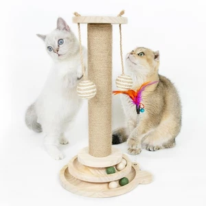 MORA PETS Tiragraffi per Gatti da Interno con Base in Legno Massello Gatto - Foto 1 di 5