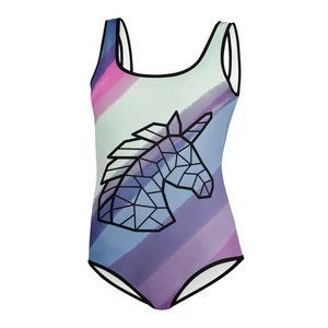 All-Over Print Youth Swimsuit Purple Unicorn - Picture 1 of 29