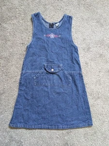 Vintage HealthTex Jean Jumper Girl's Club Size Medium 10 Denim 90s Embroidered  - Picture 1 of 6