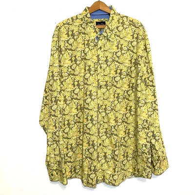 Camisa masculina floral sensação retrô Indigo Palms XL manga longa algodão com botões - Imagem 1 de 4