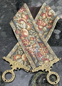 Vintage Fruit Floral Tapestry Wall Art Bell Pull Hanging Ornate Brass Hardware - Picture 1 of 17