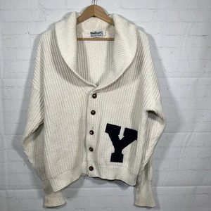 Vintage 80er Yale University Letterman Strickjacke Pullover Herren Medium elfenbein Baumwolle - Bild 1 von 18