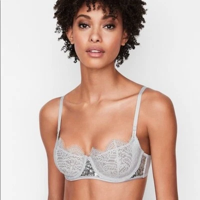 Sujetador VS VictoriaS Secret 32D Dream Angels gris plata lentejuelas bling encaje malvado Foto 1 de 3