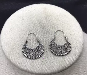 Vintage Sterling Silver 925 Unique Flroal Drop Earrings V276 - Picture 1 of 3