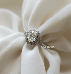 Unique 2 CT Oval Cut Moissanite Art Deco Cluster Engagement Ring 14K White Gold - Picture 1 of 6
