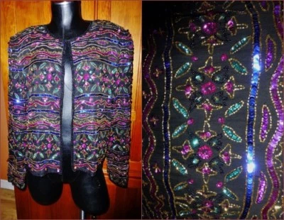 CHAQUETA BOLERO DE NOCHE SEDA BORDADA CUENTAS LENTEJUELAS GLAM pasarela años 80 de colección M L Foto 1 de 4