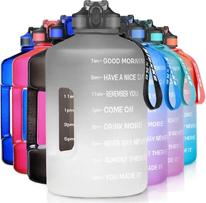 1 Gallon Motivational Sports Water Bottle with Time Marker, BPA Free 128Oz Leak  - Picture 1 of 12
