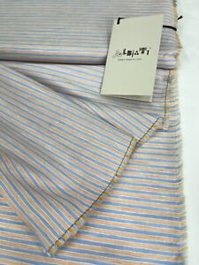SOLBIATI Linen Cotton Fabric FRESCOLINO  Striped Yellow Navy Shirting 2.0 meter