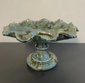 Calpotter Laguna MCM Centerpiece Turquoise Gold Metallic Glaze Vintage 1940s-50s - Picture 1 of 10