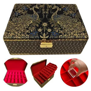 Jewelry Box Thai Peacock Amulet Ring Necklace Storage Display 54 Compartments - Picture 1 of 11