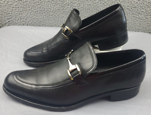 Gucci Vintage High Vamp Silver Horsebit Loafers Black Leather Men's Size 7.5 D