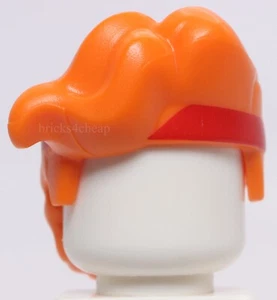 Lego Orange Minifig Hair Large Parted Bangs Red Headband Pattern - Picture 1 of 3
