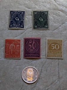 1918 F Germany 1/2 Mark German Silver Coin 5 UNC STAMP 50,000 M 12 M 6P 30P 50M - Picture 1 of 5