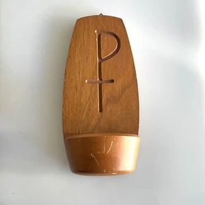 7" Mediados de Siglo Modernismo Fuente de Madera Religioso Receptáculo de Agua Bendita LEER - Imagen 1 de 6