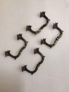 4er SET ANTIKE EINFACHE SCHUBLADENGRIFFE MESSING - Bild 1 von 3