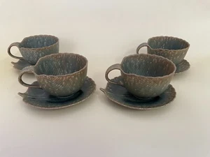 Quattro tazze e piattini Kotobuki Celadon a forma di foglia Giappone - Foto 1 di 11