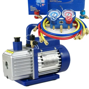 R134A R12 R22 R502 A/C HVAC+1-Stage 3,5CFM Vacuum Pump Manifold Gauge 2 Valves - Picture 1 of 12