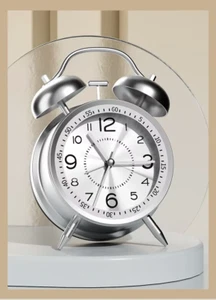 4.5Inch Twin Bell Loud Alarm Clock Metal Frame 3D Dial with Backlight Battery Op - Picture 1 of 4