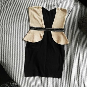 Little Mistress Ladies Size 10 Beige And Black Strapless Peplum/ Bodycon Dress - Picture 1 of 4