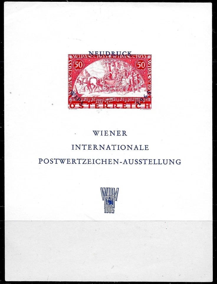 Austria Sc#B111 NOTE NGAI Sheet HORSE CARRIAGE EXPO OVPT Neudruck WIPA 1965 $$VF - Image 1 of 1