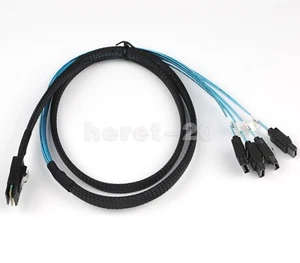 Internal Mini-SAS SFF8087 To 4x Straight Reverse SATA Fanout Cable Length 1m - Picture 1 of 11
