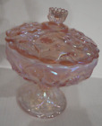 Fenton Pedestal Covered Candy Box Clear Pink Glass Cover Frosted Upper Port Box