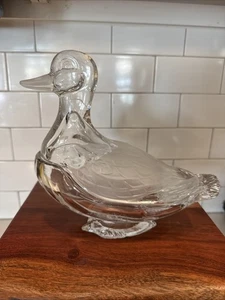 Anna Hutte Bleikrista Large Mallard Duck Leaded Crystal & Satin Candy Dish 2PCS - Picture 1 of 9