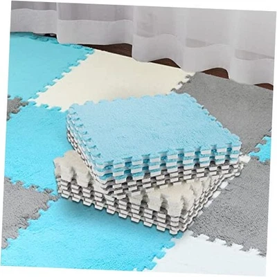  Alfombrilla cuadrada de espuma de felpa de 18 piezas entrelazada blanca, gris claro, azul real Foto 1 de 4