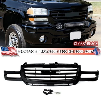Gloss Black Front Upper Grille Assembly For GMC Sierra 2500HD 3500HD 2003-2007 - Image 1 of 4