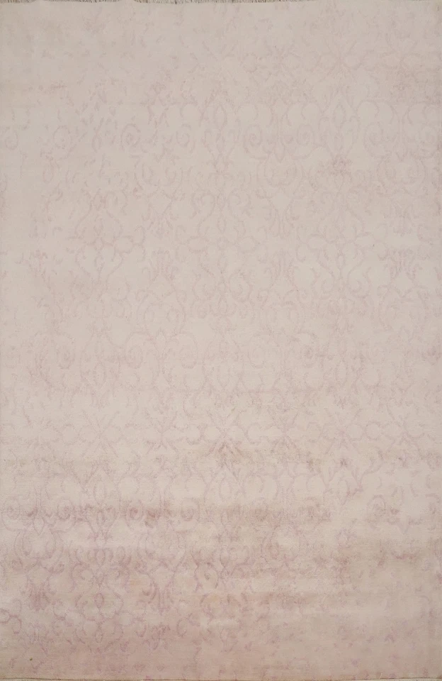 Pastel Colors Nepalese Area Rug 6x8 Hand-knotted Damask Pattern in Wool/ Silk - Image 1 of 4