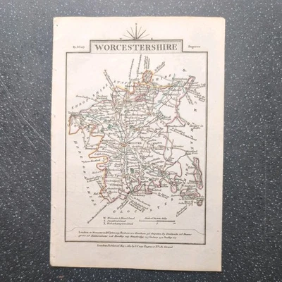 Original Antique 1810 Cary County Map Of Worcestershire Travellers Companion - Image 1 of 2
