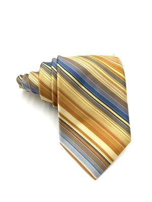 Corbata Ike Behar Para Hombres Rayas Doradas 100% Seda Atada Clásica Tejida EE. UU. 60" Foto 1 de 2