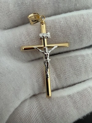 Colgante Cruz Crucifijo Pulido Hueco Oro 14K Dos Tonos 15x35mm Foto 1 de 4