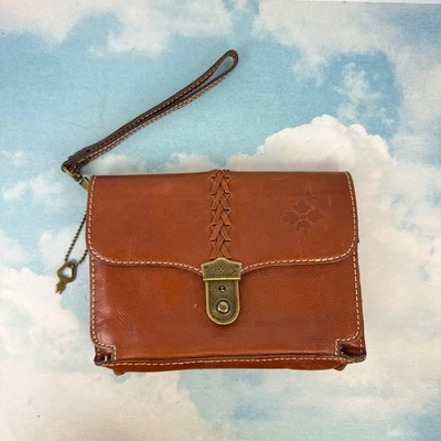 Patricia Nash Heritage Blanco Cuero Trenzado Convertible Muñequera Bolso Cartera Brn Foto 1 de 4