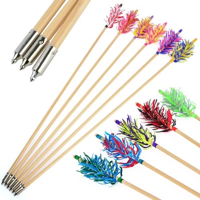 6pcs Archery Flu-Flu Arrow 8.5mm Wooden Arrows Turkey Feather Target Hunting - Image 1 of 4