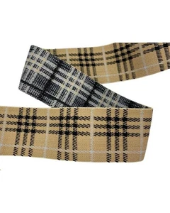 50 Cm Passamaneria Nastro Elastico Cinta Scozzese Beige Nero Alta 4 cm AS5977 - Imagen 1 de 4