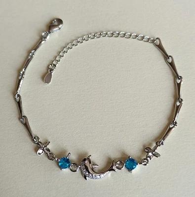 Pulsera de eslabones de delfín diamante plateado, azul plateado, ajustable, Reino Unido Foto 1 de 4