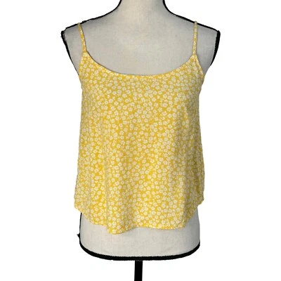 Divided JRS X-Small Cropped Tank Top Floral Spaghetti Straps Lightweight Yellow - Image 1 of 4