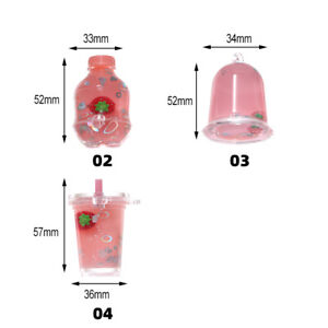 Pink Liquid Quicksand Strawberry Bottle Pendant Charms For Bracelet Jewelry DIY