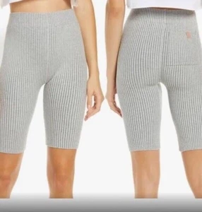 LUNYA Womens Shorts Large Gray Pull On Cozy Cotton Silk Ribbed Bike Lounge $118 - Picture 1 of 9
