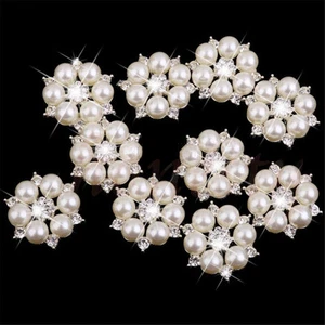 Diamante Rhinestone Crystal Pearl Embellishment Buttons Cluster Wedding Craft - Picture 1 of 3