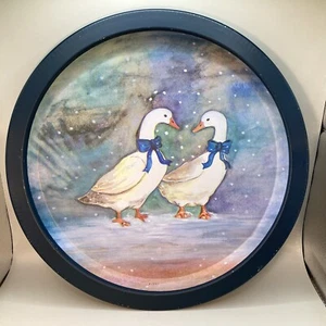 Vintage Blue Ribbon Duck/Geese Metal Tray - Hong Kong-13” diameter - Picture 1 of 5