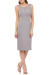 NEW JS Collections Grey Illusion Yoke Pleat Cocktail Dress 867251 Size 14 D352 - Picture 1 of 8