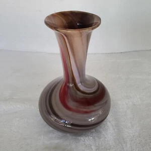 Vintage Art Glass Vase Hand Blown Swirl Pattern Earth Tone Bud Vase 5.5" Tall - Picture 1 of 12