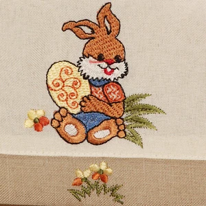 Spring Easter Bunnies Eggs Embroidery Table runner Tablecloth Doily Creme Beige - Picture 1 of 8