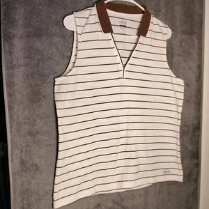Izod XFG Stretch Womens Tank Top Size L White Brown Stripes Sleeveless pullover - Picture 1 of 12