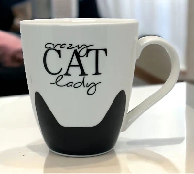 Taza de té de café Pfaltzgraff Everyday blanco negro "Crazy Cat Lady" 16 oz Foto 1 de 4