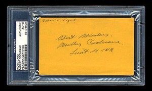 MICKEY COCHRANE SIGNED MINT INDEX CARD PSA/DNA SLABBED AUTOGRAPHED HOF WWII