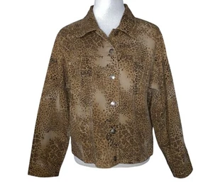 Vintage Y2K Chico’s Design Jacket Black Brown Animal Print Denim Size 3 (XL) - Picture 1 of 11