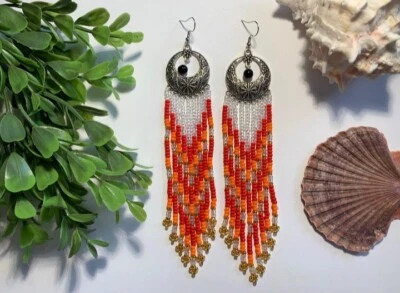 Beaded Earrings Seed Bead Earrings Native American Style Earrings Bohemian Gift - Image 1 of 4